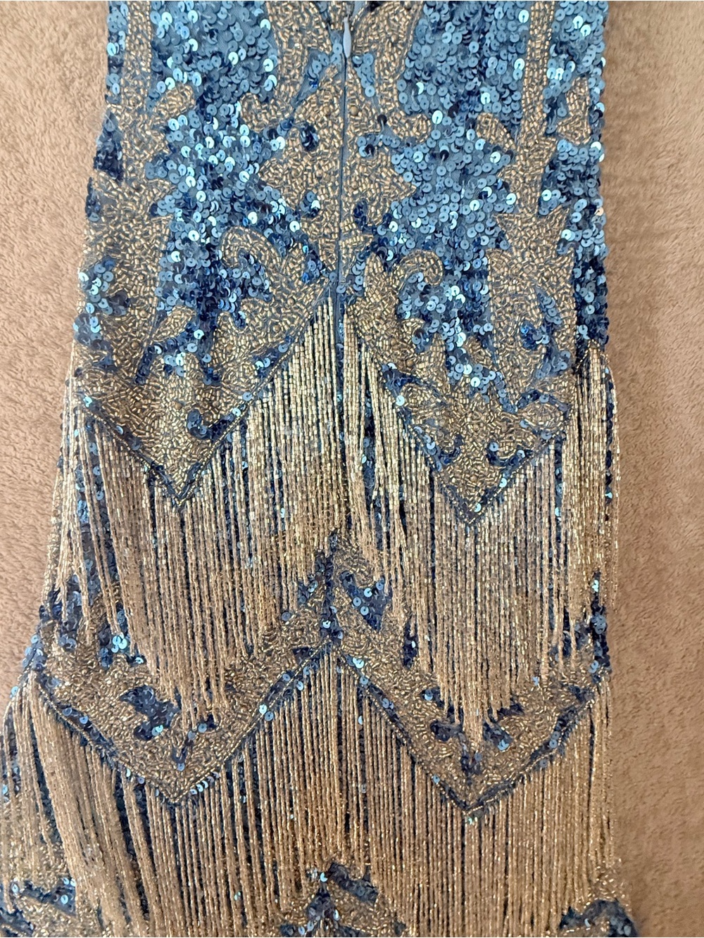 Jovani Blue Silver Sequin Fringe One-Shoulder Dress Sz 0 - Picture 11 of 16